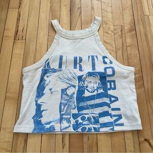 American Eagle white Kurt Cobain Nirvana tank top crop top Size M